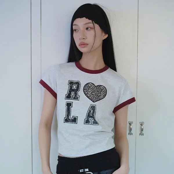 rolarola I LOVE ROLA PATCHWORK RINGER T-SHIRT WHITE (Jang Wonyoung WAER) rolarola  DKshop