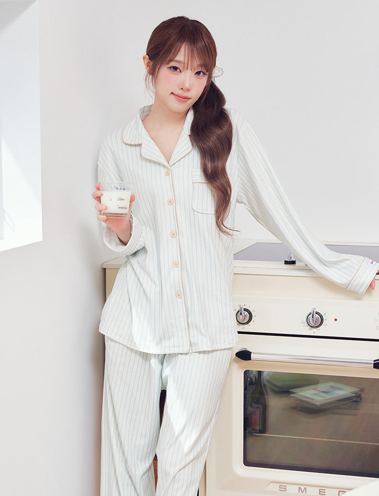 Judy N Leaf Peach Fleece-Lined Long Sleeve Pajama Set (CHOI YENA Wear) Judy N  DKshop