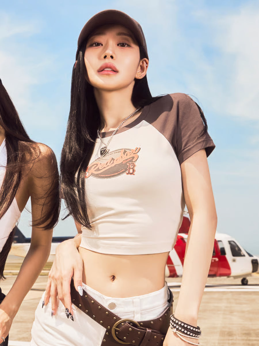 [MLB X KIOF] Women's Vintage Colorblock Crop T-shirt MLB  DKshop