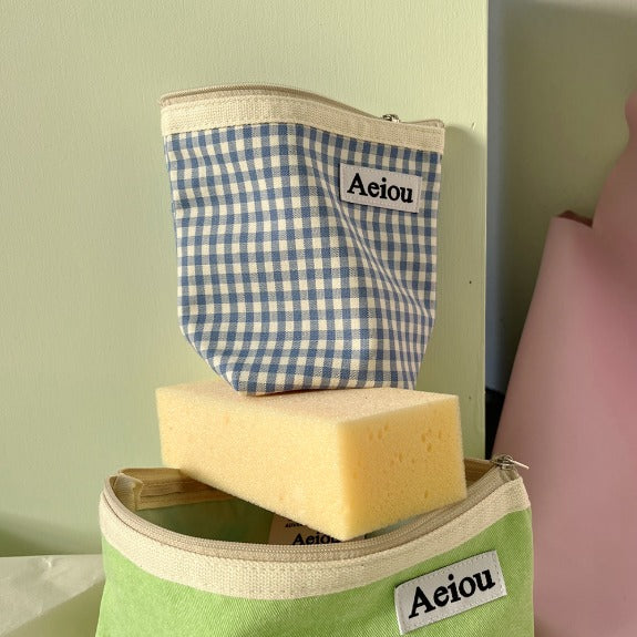 Aeiou Basic Pouch (M size) Baby Blue Check Aeiou  DKshop