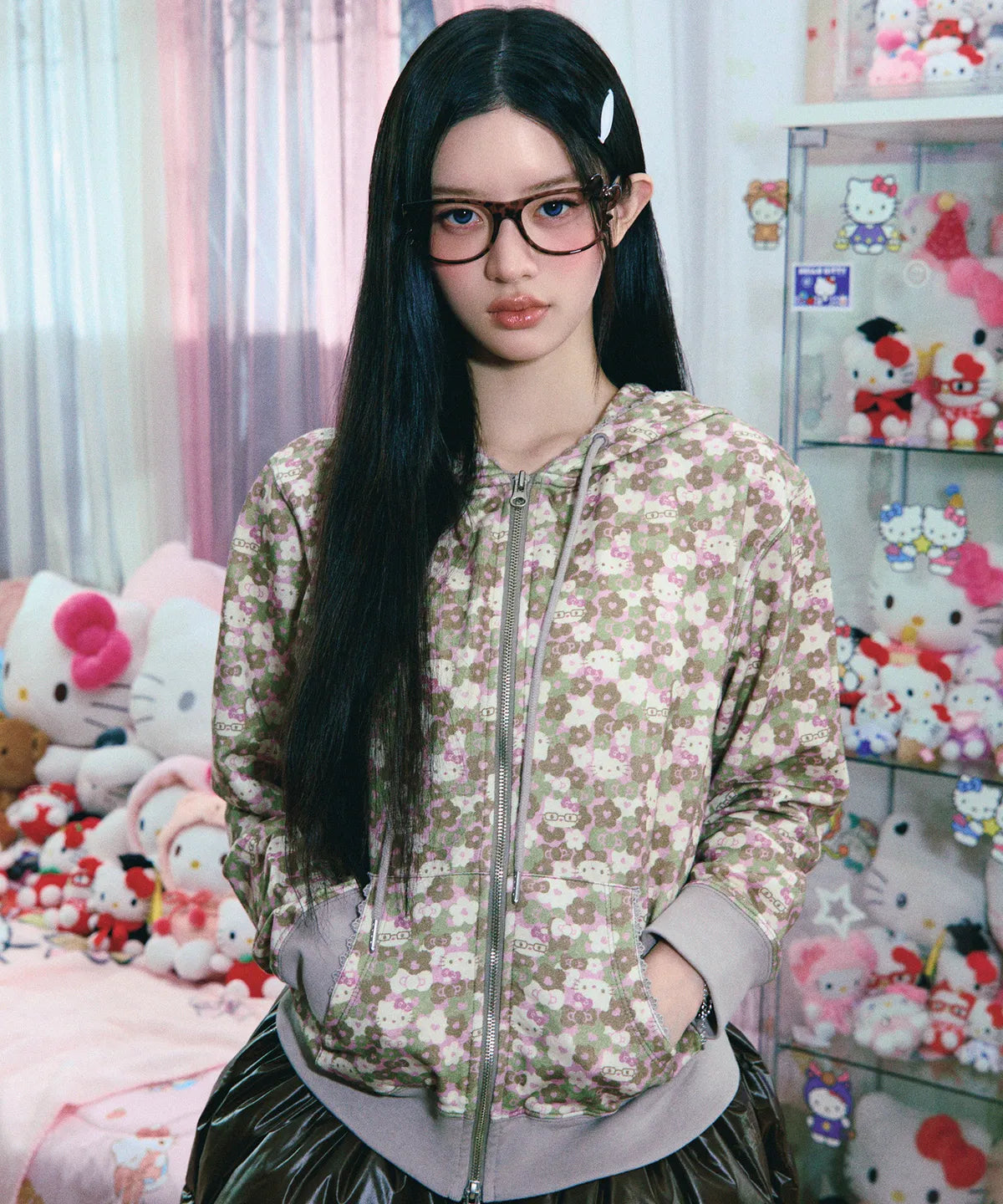 [aeae X Hello Kitty] PATTERN ZIP UP HOODIE (ILLIT MINJU WEAR) aeae  DKshop