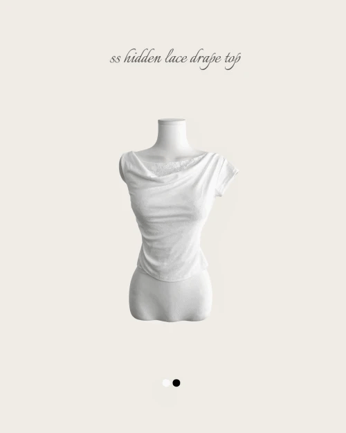 CLOUDEMOTION SS Hidden Lace Drape Top 2colors CLOUDEMOTION  DKshop