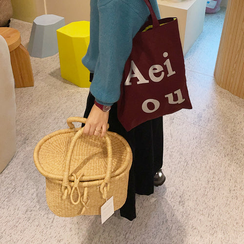 Aeiou Logo Bag (Cotton 100%) Burgundy Silver Aeiou  DKshop