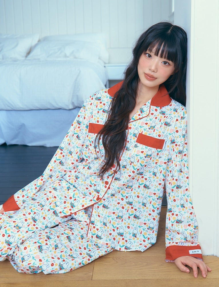 [Judy N X MIFFY] Miffy Red Floral Long Sleeve Pajama Set Judy N  DKshop