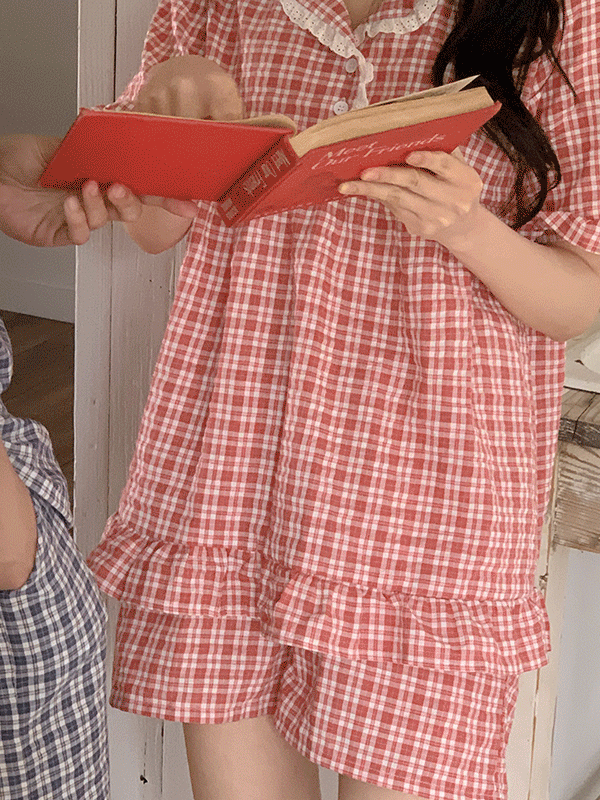 JUUNEEDU J'eu Cleanse Gingham Check Couple Pajama Set JUUNEEDU  DKshop