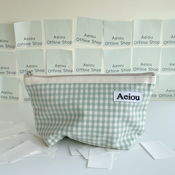 Aeiou Basic Pouch (L size) Blue Green Ginghamcheck Aeiou  DKshop