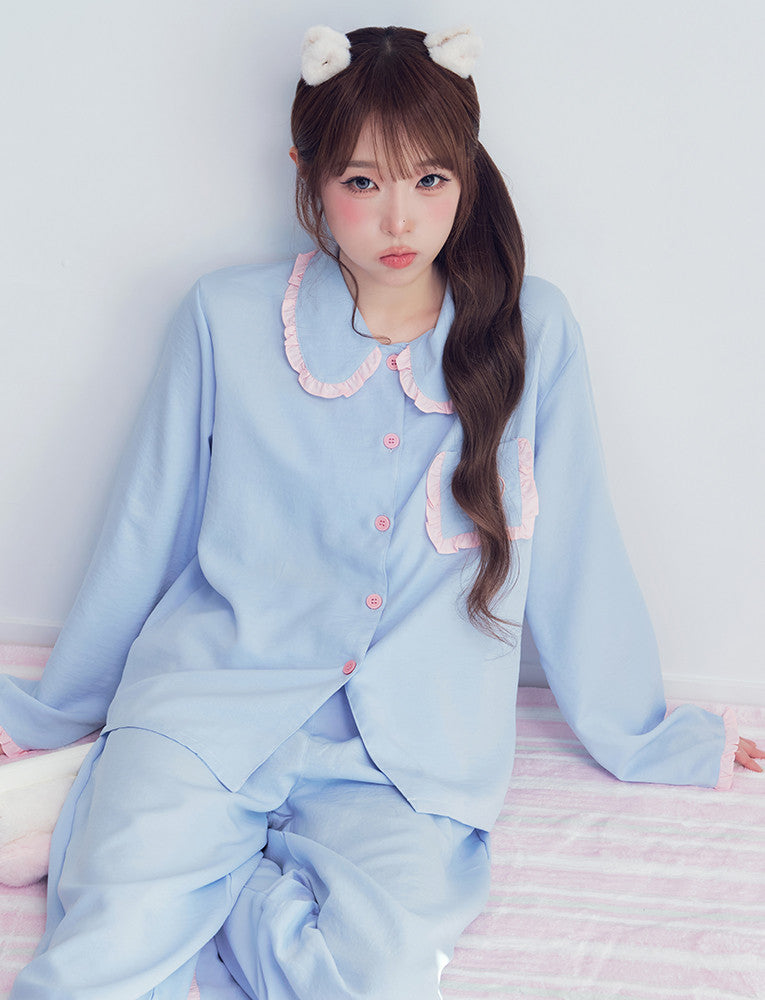 Judy N Frill Collar Cotton Candy Long Sleeve Pajama Set (CHOI YENA Wear) Judy N  DKshop