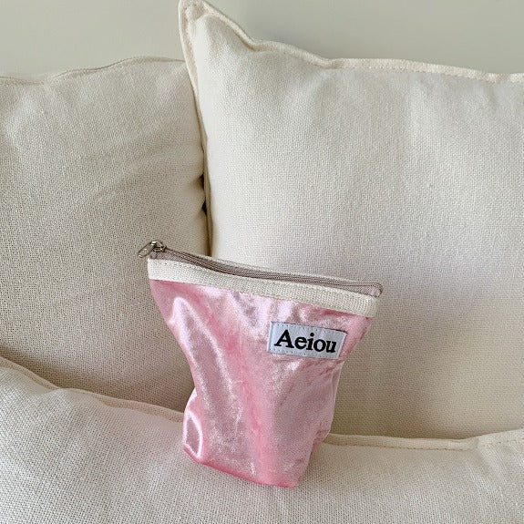 Aeiou Basic Pouch (M size) Velvet Pink Flower Aeiou  DKshop