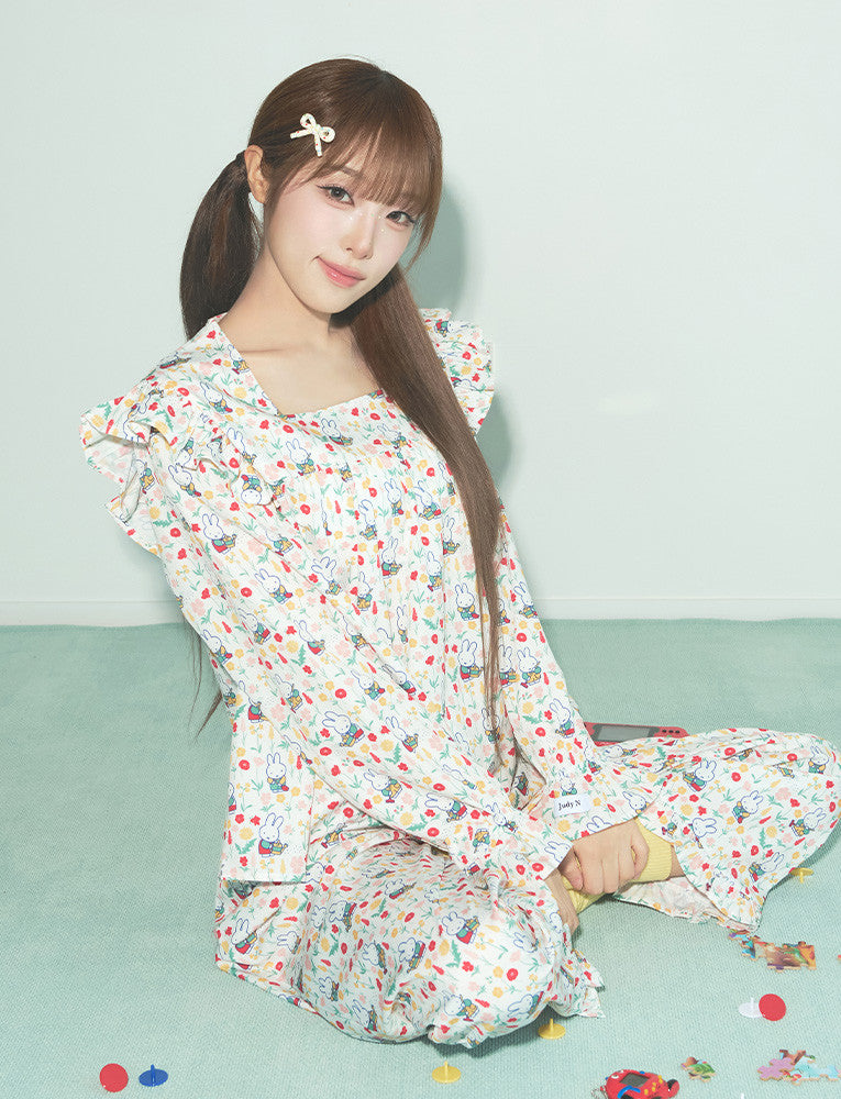 [Judy N X MIFFY] Miffy Red Floral Women's Long Sleeve Pajama Set Judy N  DKshop