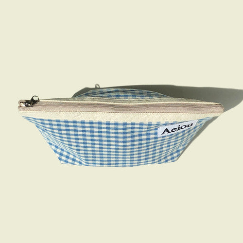 Aeiou Basic Pouch (L size) Baby blue check Aeiou  DKshop