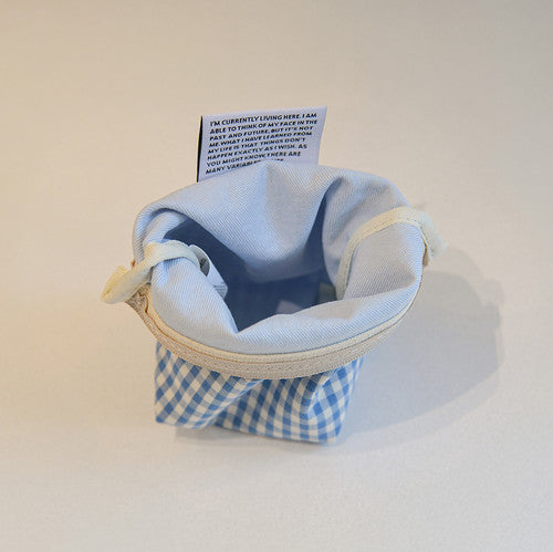 Aeiou Basic Pouch (M size) (Stripe Label) Baby Blue Check Aeiou  DKshop