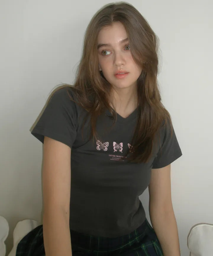 [BLACKPINK Jennie Wear] LETTER FROM MOON Triple Butterfly T-Shirt LETTER FROM MOON  DKshop