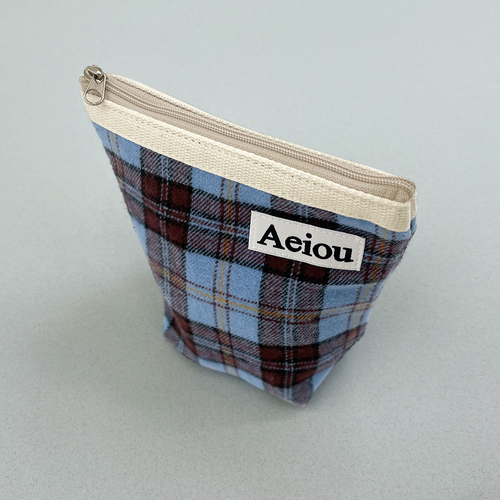Aeiou Basic Pouch (M size) Tartan Check Blue Burgundy Aeiou  DKshop