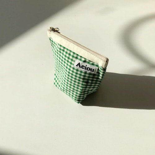 Aeiou Basic Pouch (M size) Spring Green Check Aeiou  DKshop