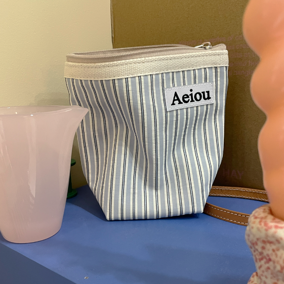 Aeiou Basic Pouch (M size) Stripe India Blue