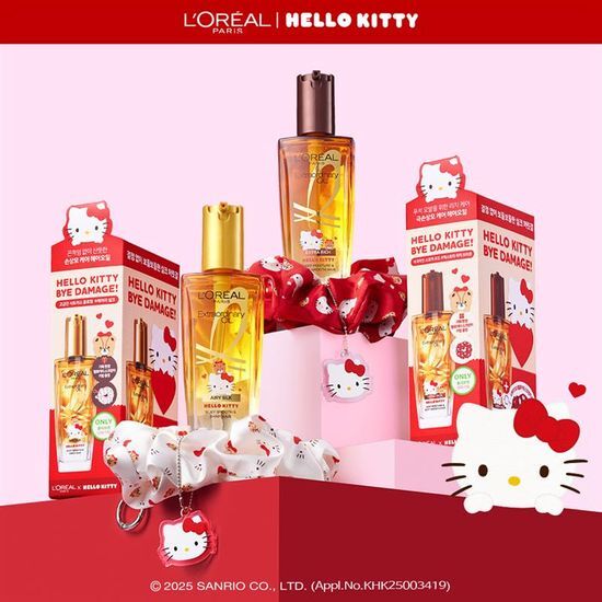 [HELLO KITTY EDITION] L'Oreal Paris Hair Oil Essence (+Scrunchie & Keyring) L'Oreal Paris  DKshop