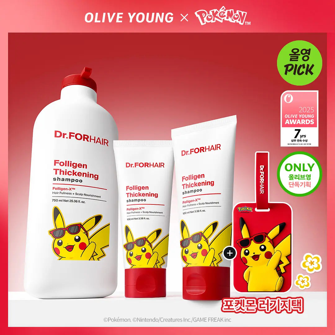 [Dr.FORHAIR X Pokémon] Folligen Thickening Shampoo 750ml + Pokémon Luggage Tag Dr.FORHAIR  DKshop