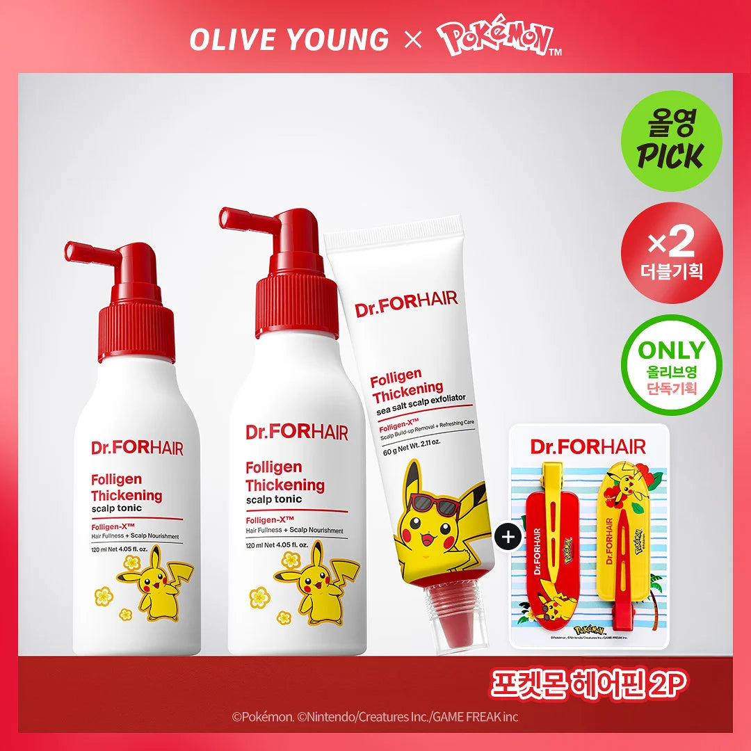 [Dr.FORHAIR X Pokémon] Folligen Thickening Scalp Tonic 120ml * 2ea + Pokémon Hair Clip 2p Dr.FORHAIR  DKshop