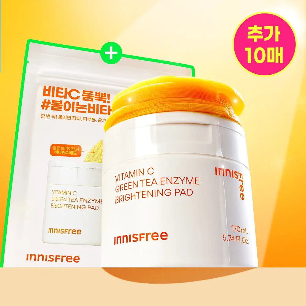 Innisfree VITAMIN C GREEN TEA ENZYME BRIGHTENING PAD 60 Sheets (+Refill 10 Sheets) innisfree  DKshop