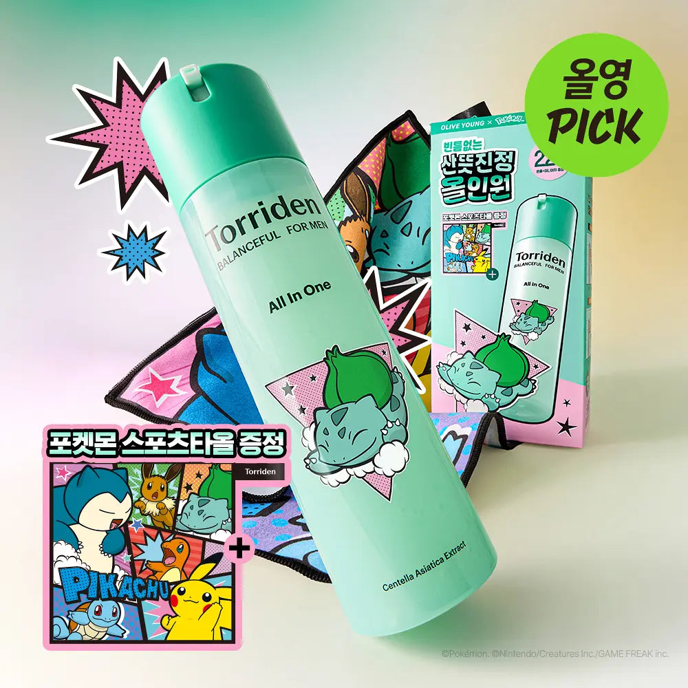 [Torriden X Pokémon] Balanceful For Men Cica Fresh All-In-One 200g + Mini 20g + Sports Towel Torriden  DKshop