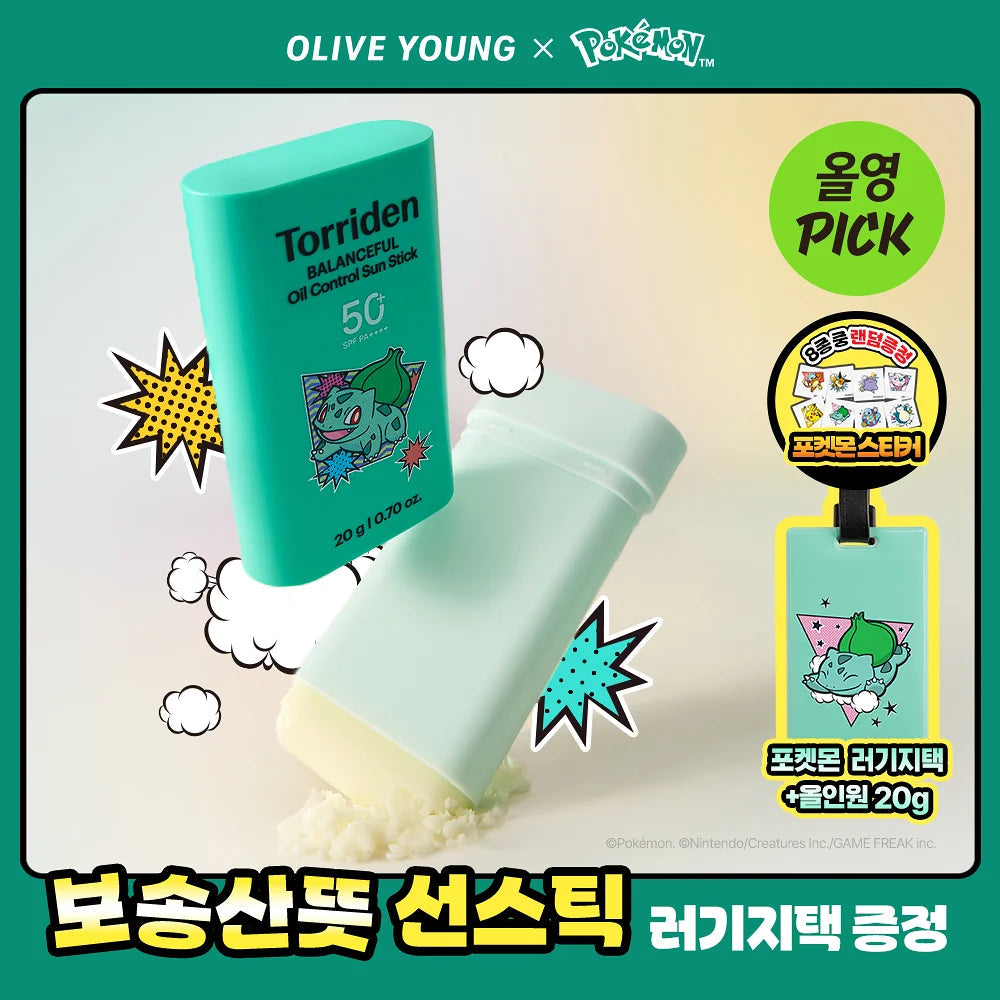 [Torriden X Pokémon] Balanceful Oil Control Sun Stick 20g + Bulbasaur luggage Tag Torriden  DKshop