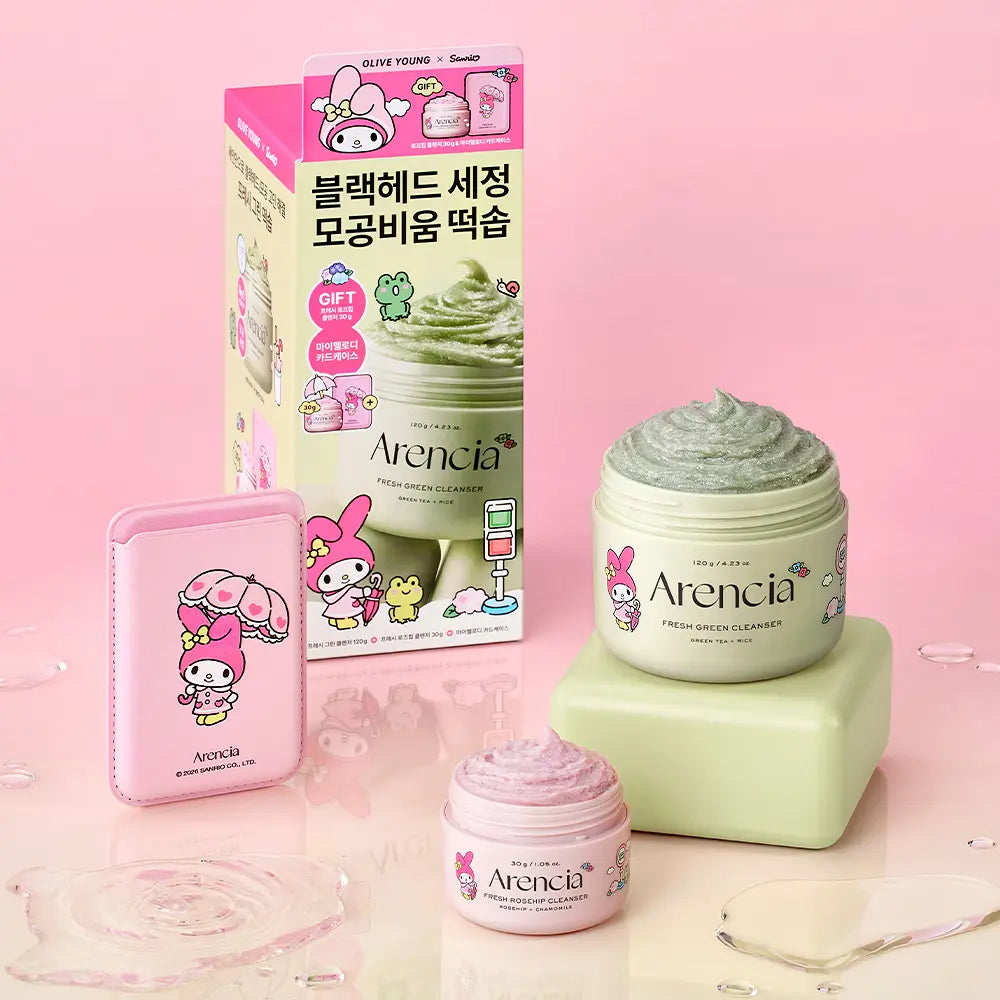[Arencia X Sanrio] Fresh Green Cleanser 120g + Rosehip 30g + My Melody Card Case Arencia  DKshop