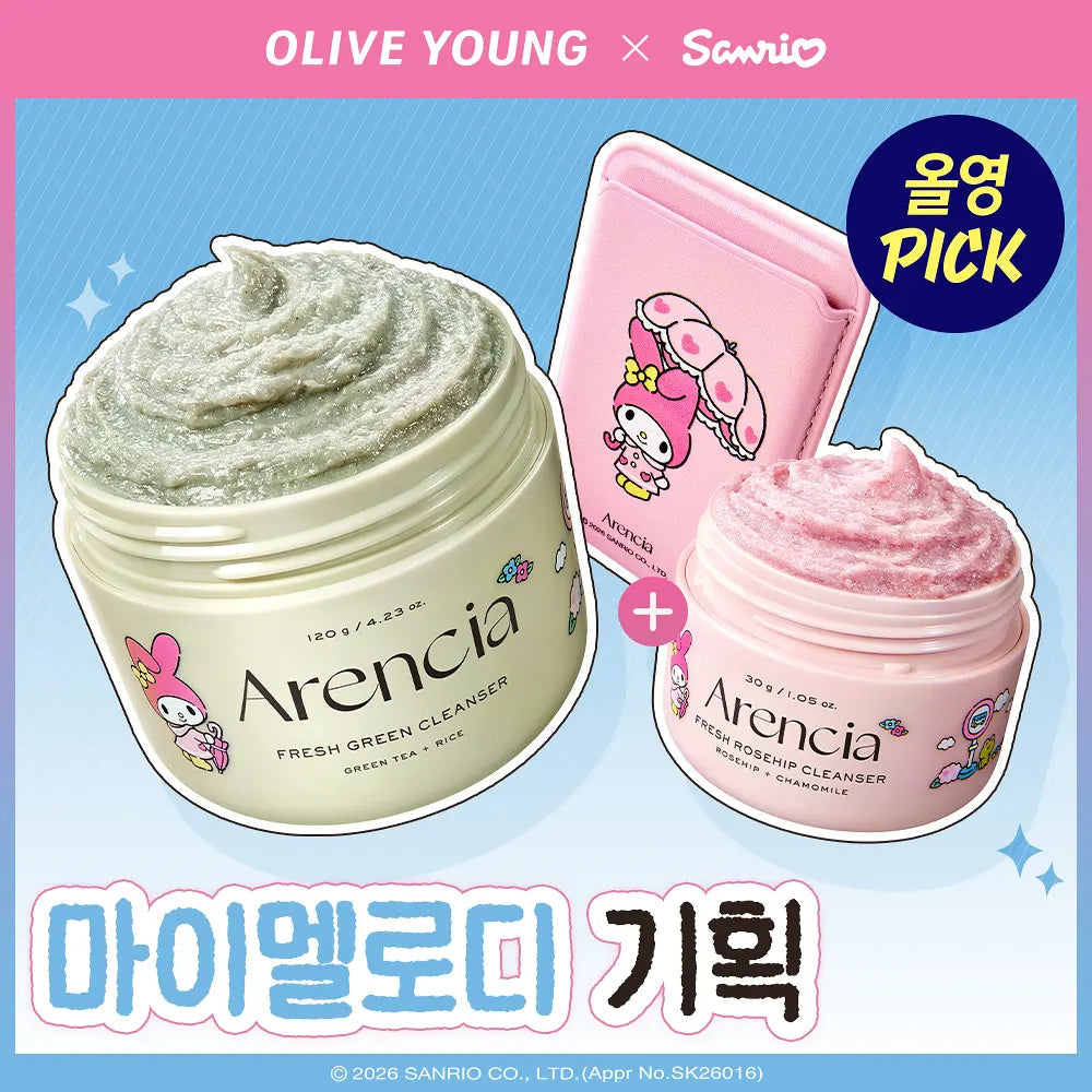 [Arencia X Sanrio] Fresh Green Cleanser 120g + Rosehip 30g + My Melody Card Case Arencia  DKshop