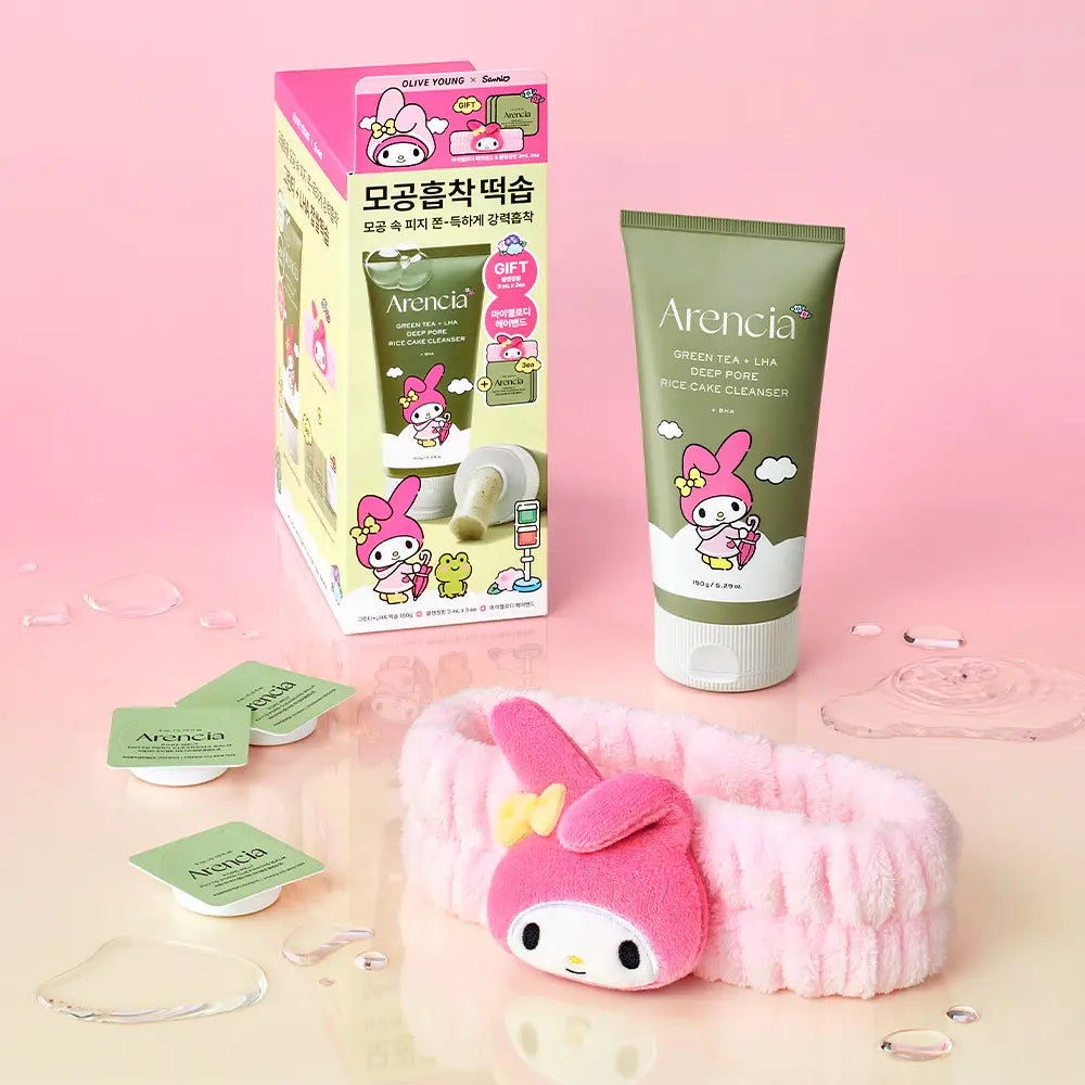 [Arencia X Sanrio] Fresh Green Tea LHA Deep Pore Rice Cake Cleanser 150g + Cleansing Balm 9g + My Melody Headband Arencia  DKshop