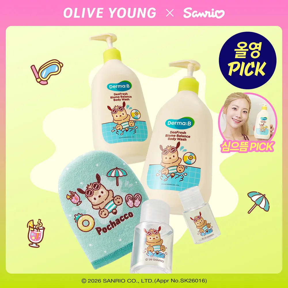 [Derma:B X Sanrio] Deo Fresh Biome Balance Body Wash 500ml * 2ea + Pochacco Shower Glove + Empty Bottle Derma:B  DKshop