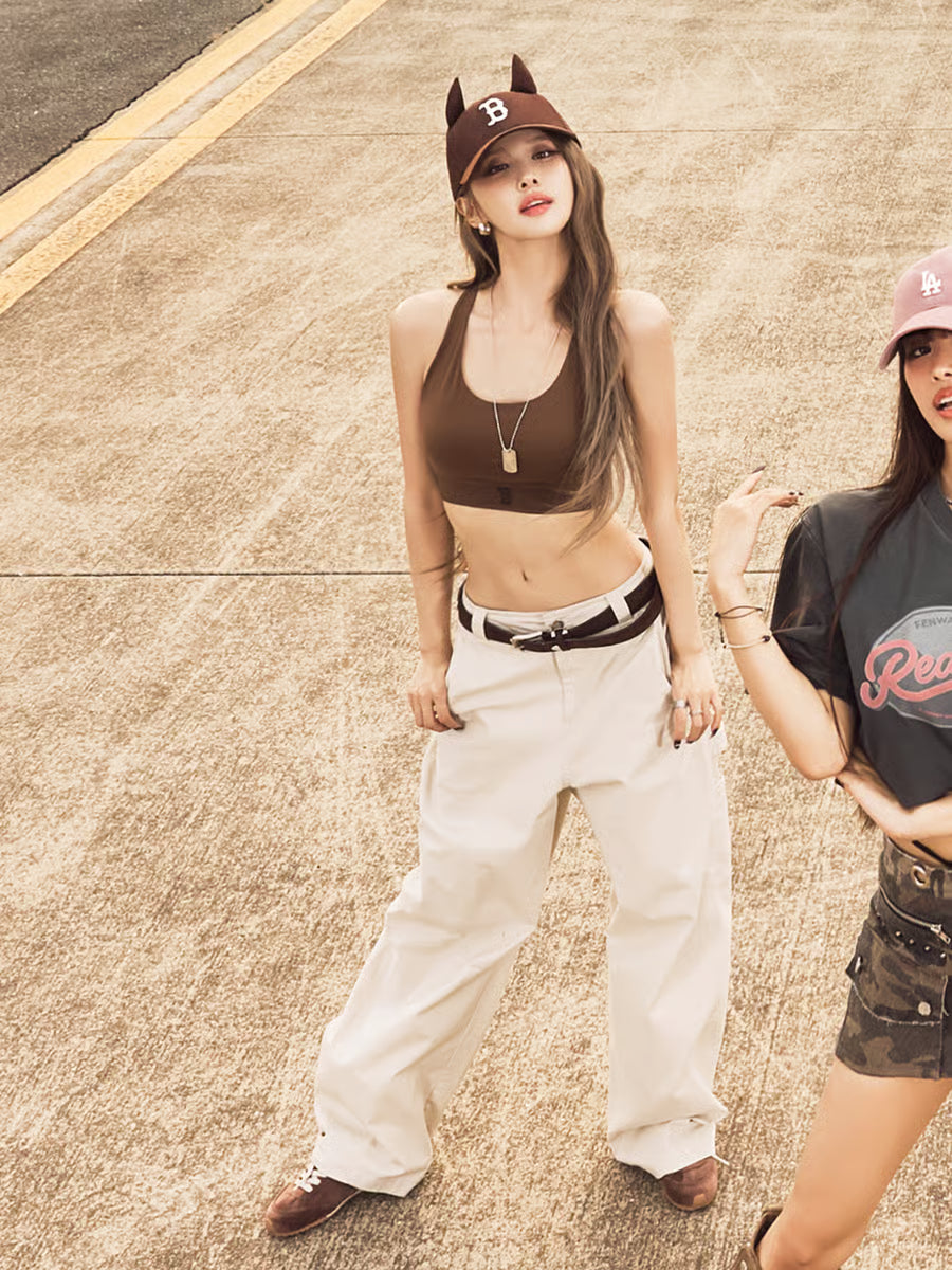 [MLB X KIOF] Women's Cotton-Touch Strap Cargo Semi-Wide Pants MLB  DKshop
