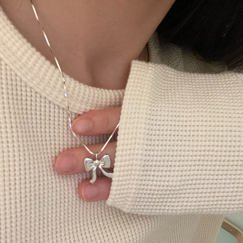 Aeiou Girl Cute Ribbon Necklace (sliver necklace) Aeiou  DKshop