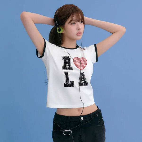 rolarola I LOVE ROLA PATCHWORK RINGER T-SHIRT WHITE (Jang Wonyoung WAER) rolarola  DKshop