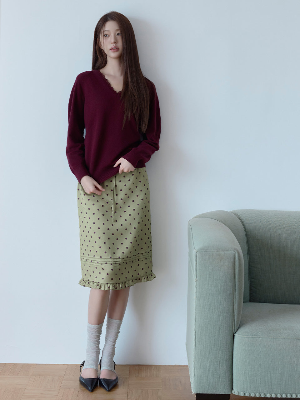 rolarola DOT PINTUCK FRILL SKIRT (Jang Wonyoung WEAR) rolarola  DKshop