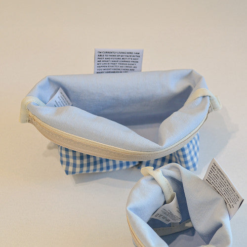 Aeiou Basic Pouch (L size) (Stripe Label) Baby blue check Aeiou  DKshop