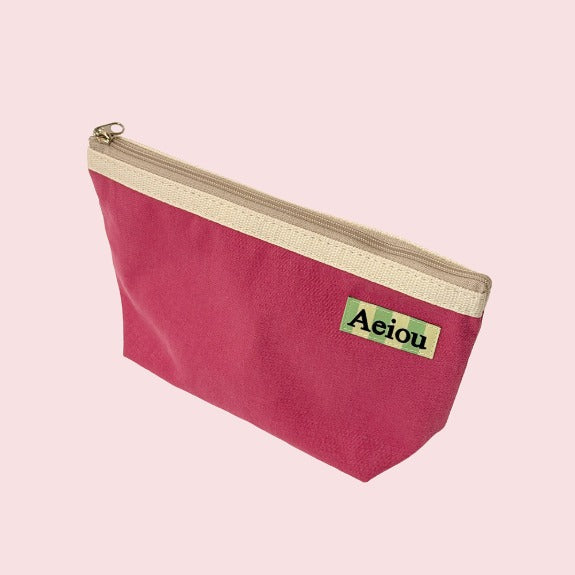 Aeiou Basic Pouch (L size) (Stripe Label) Watermelon Pink Aeiou  DKshop