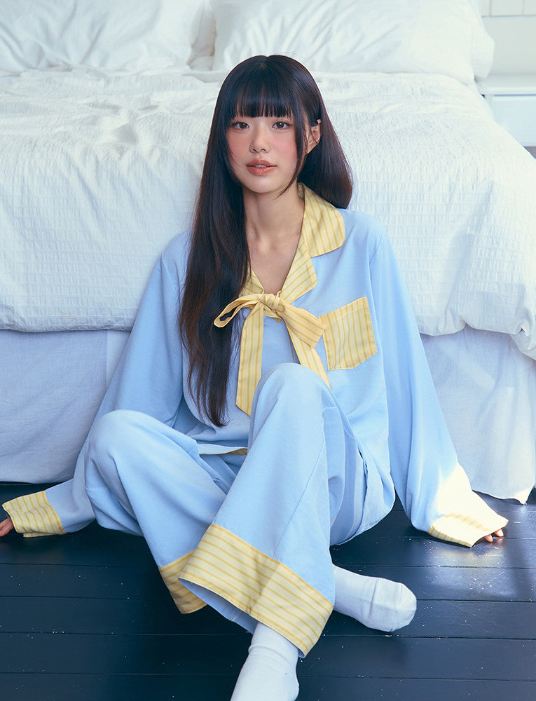 Judy N Ribbon Collar Darling Long Sleeve Pajama Set (CHOI YENA Wear) Judy N  DKshop
