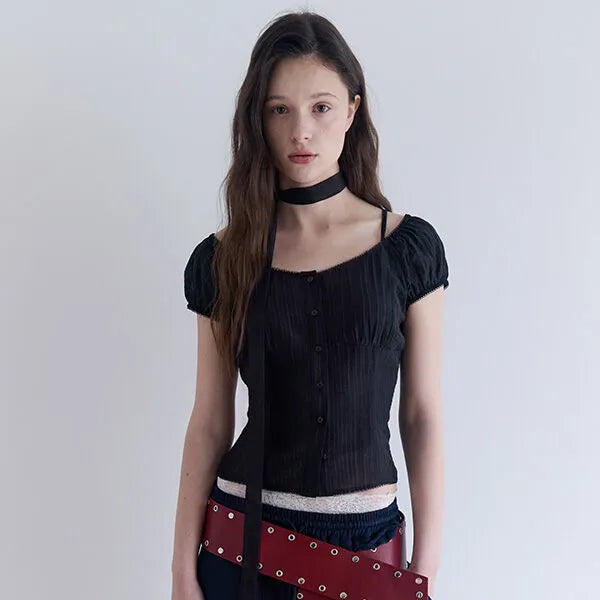rolarola OFF SHOULDER TIE BLOUSE (Jang Wonyoung WEAR) rolarola  DKshop
