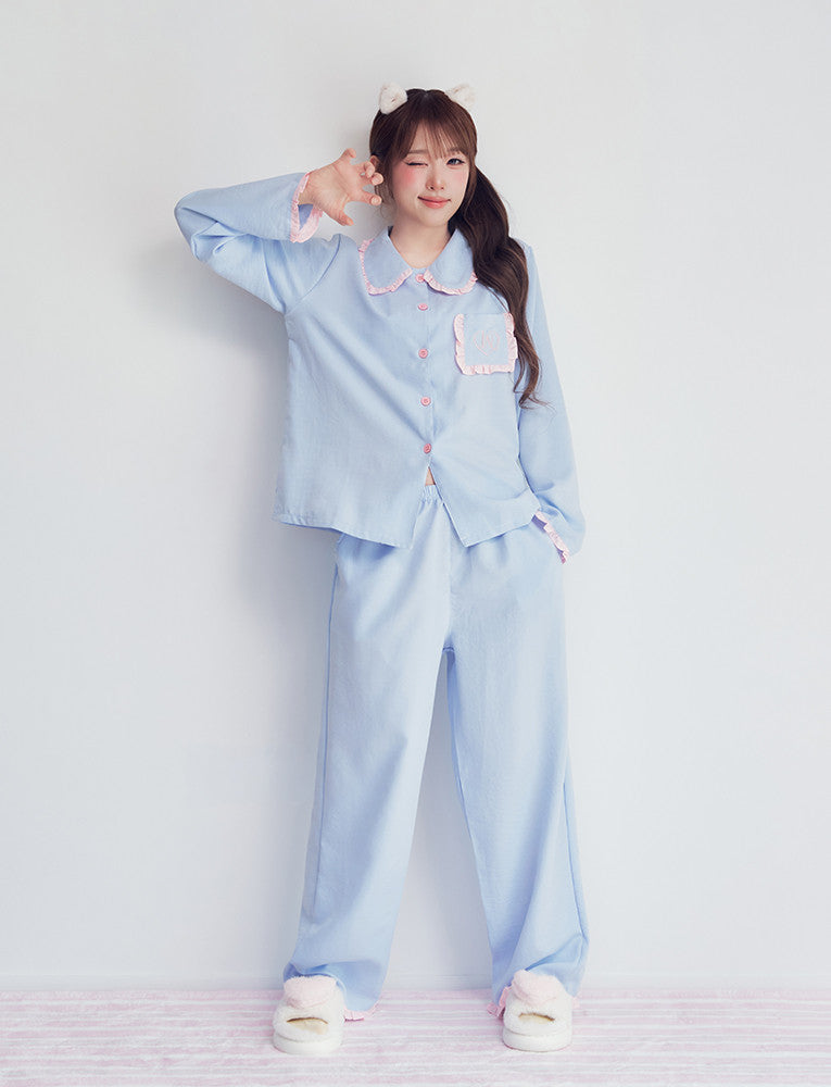 Judy N Frill Collar Cotton Candy Long Sleeve Pajama Set (CHOI YENA Wear) Judy N  DKshop