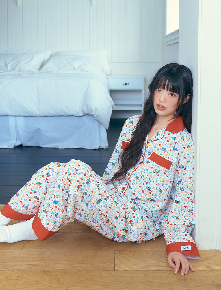 [Judy N X MIFFY] Miffy Red Floral Long Sleeve Pajama Set Judy N  DKshop