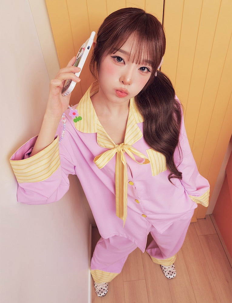 Judy Ribbon Collar Violet Long Sleeve Pajama Set (CHOI YENA Wear) Judy N  DKshop