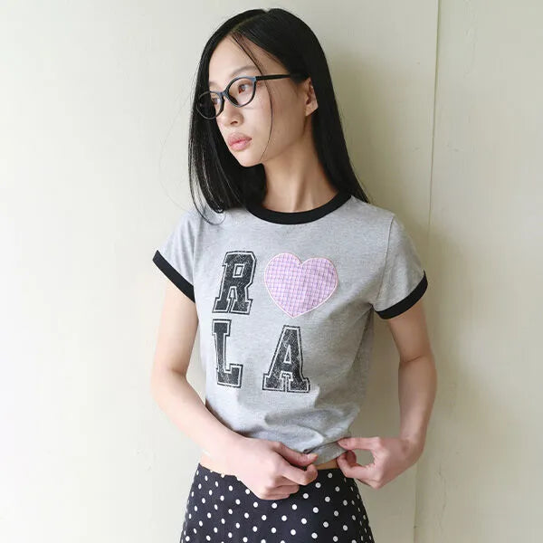 rolarola I LOVE ROLA PATCHWORK RINGER T-SHIRT WHITE (Jang Wonyoung WAER) rolarola  DKshop