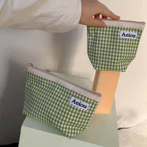 Aeiou Basic Pouch (L size) Broccoli Check Aeiou  DKshop