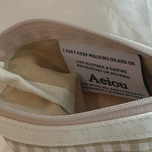 Aeiou Basic Pouch (M size) Beige Ginghamcheck Aeiou  DKshop