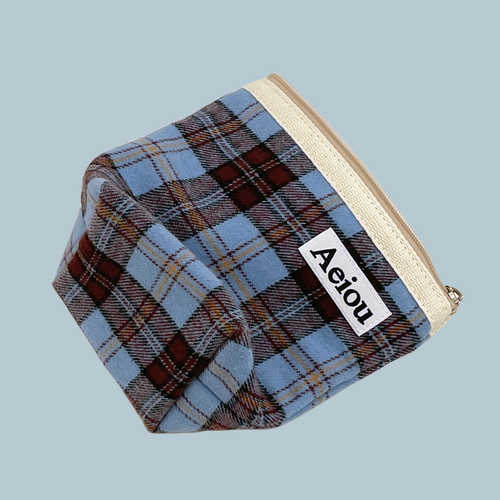 Aeiou Basic Pouch (M size) Tartan Check Blue Burgundy Aeiou  DKshop