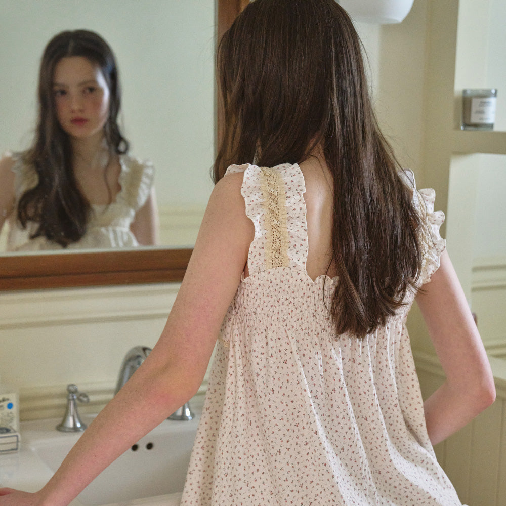 [ULLALA] Fleur Cream Sleeveless Pajama Set ULLALA  DKshop