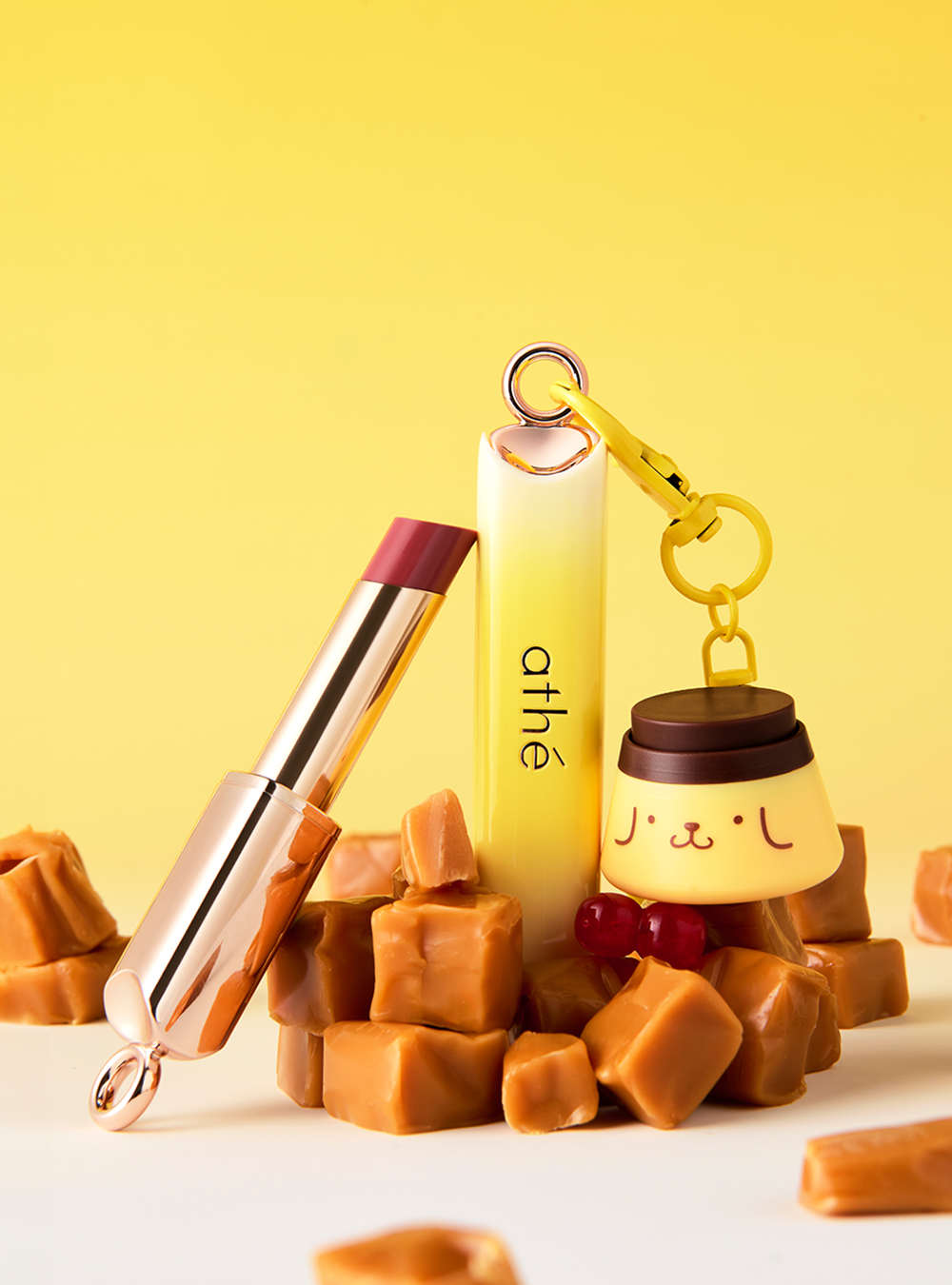 [athe X Pompompurin] Lip Glowy Balm + Pompompurin Key Cap Keychain athe  DKshop