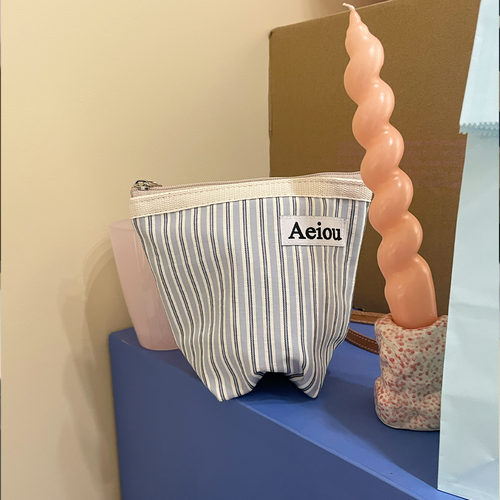Aeiou Basic Pouch (M size) Stripe India Blue Aeiou  DKshop