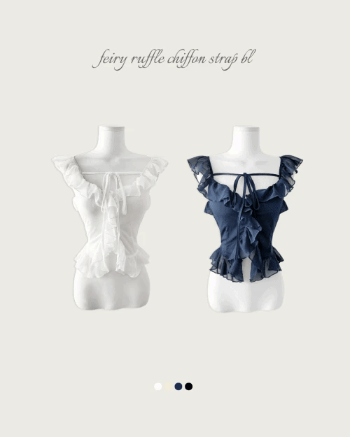 CLOUDEMOTION Fairy Ruffle Chiffon Strap Blouse CLOUDEMOTION  DKshop