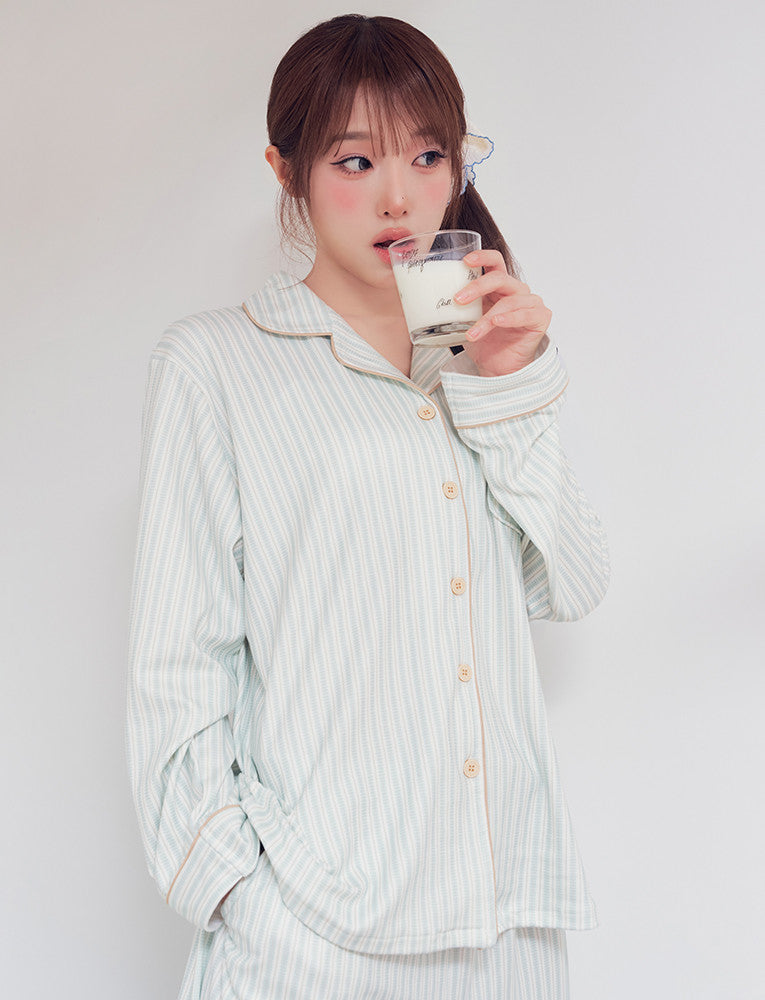 Judy N Leaf Peach Fleece-Lined Long Sleeve Pajama Set (CHOI YENA Wear) Judy N  DKshop