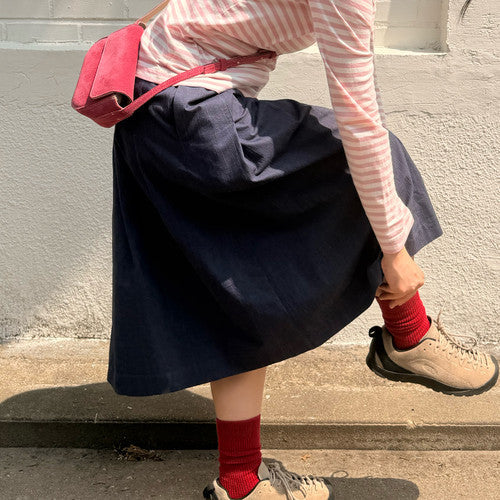 NERVOUS Aeiou Denim Midi Pleated Skirt Aeiou  DKshop